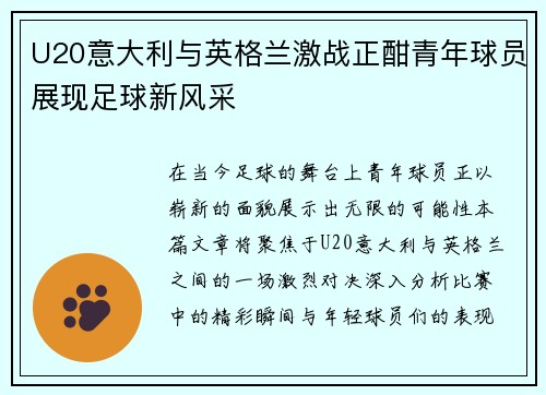 U20意大利与英格兰激战正酣青年球员展现足球新风采