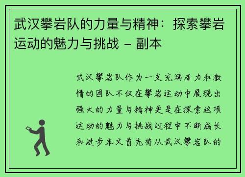 武汉攀岩队的力量与精神：探索攀岩运动的魅力与挑战 - 副本